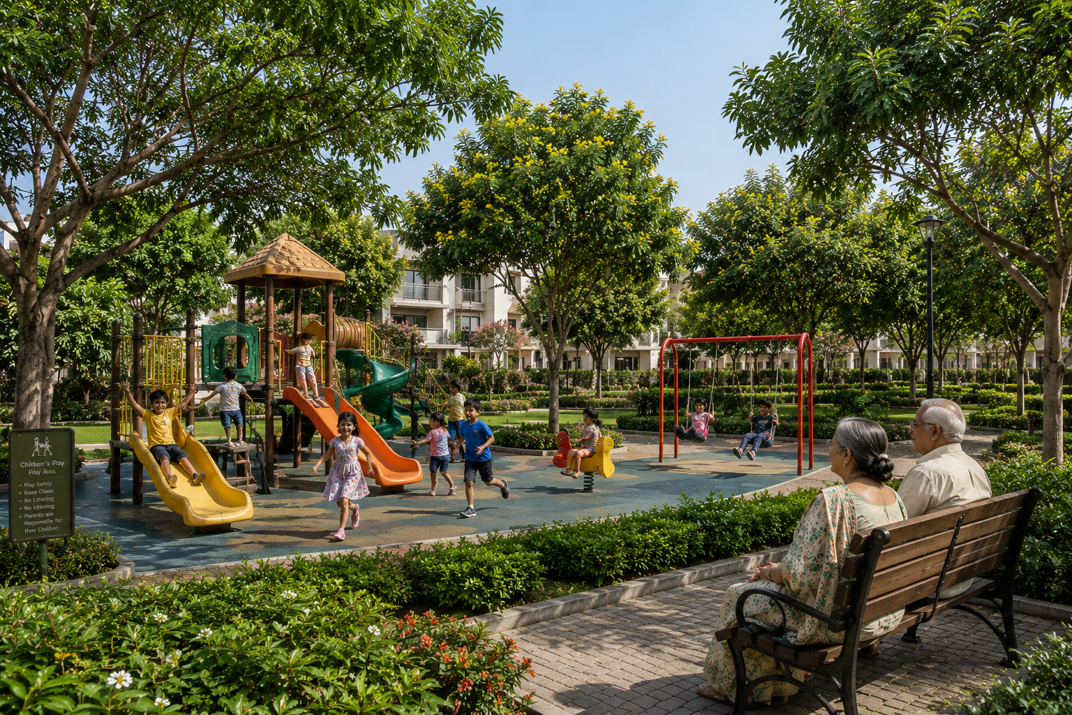 MoneyPlant landscaped garden area within the gated community