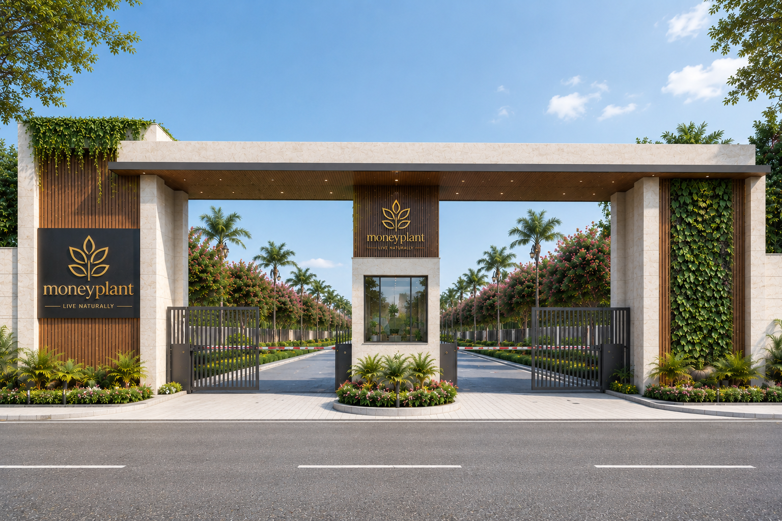 MoneyPlant gated community entrance during the day