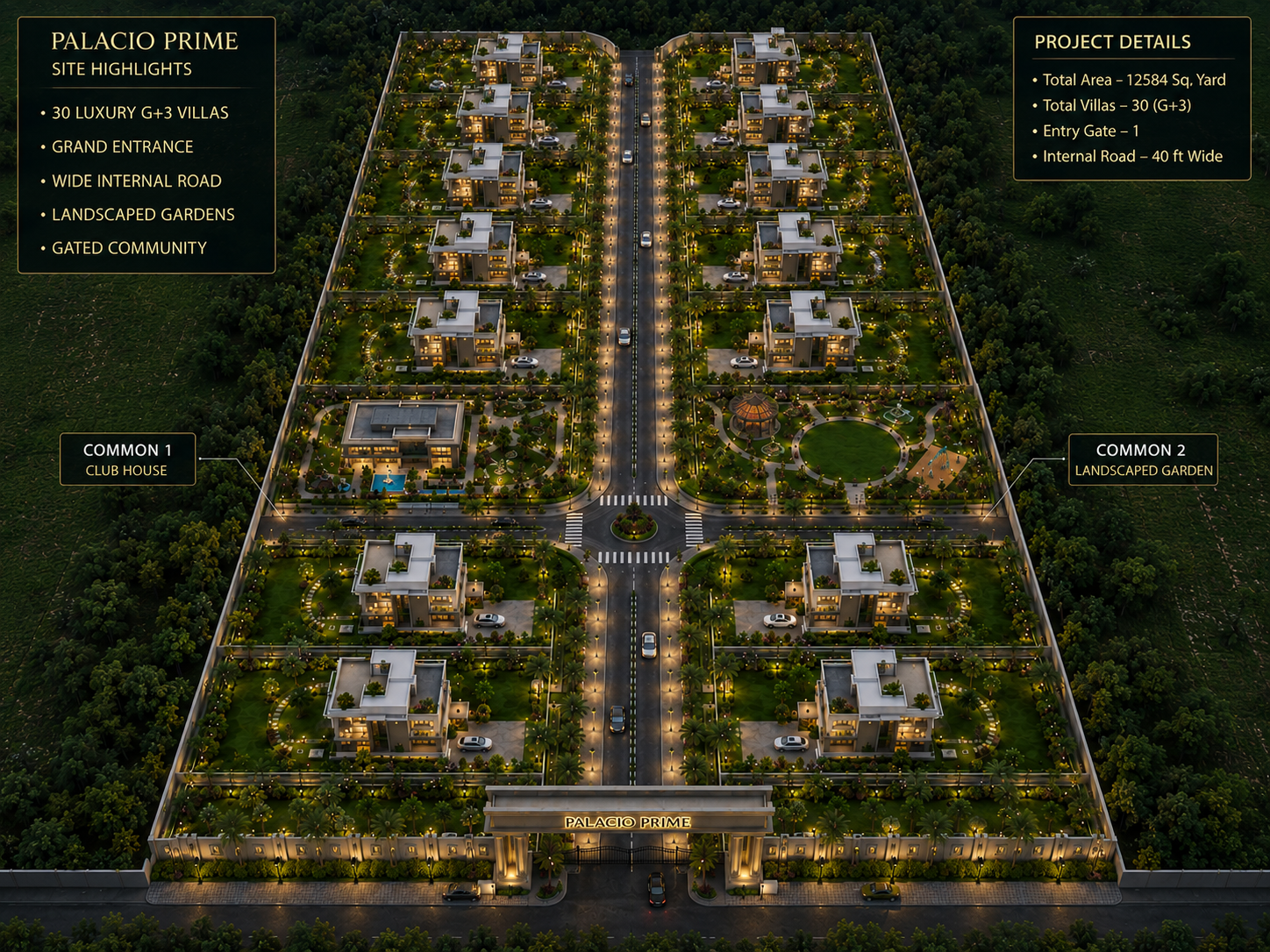 Palacio Prime aerial view showing township layout with internal roads and community spaces