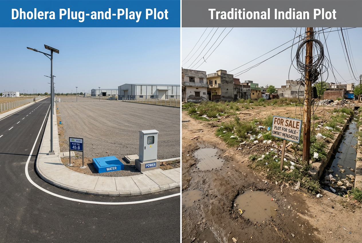 Dholera plug-and-play plot vs traditional Indian plot
